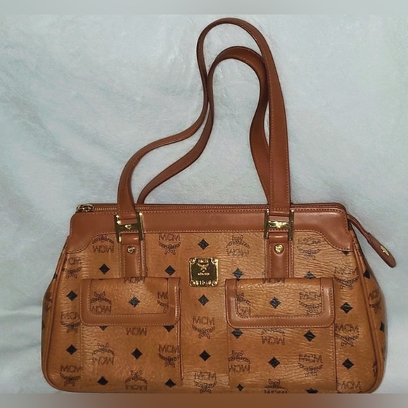 MCM Visetos Cognac Shoulder Bag